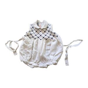 Vintage Anavini Boutique smocked bubble Romper Baby Girl Size 12M Lattice